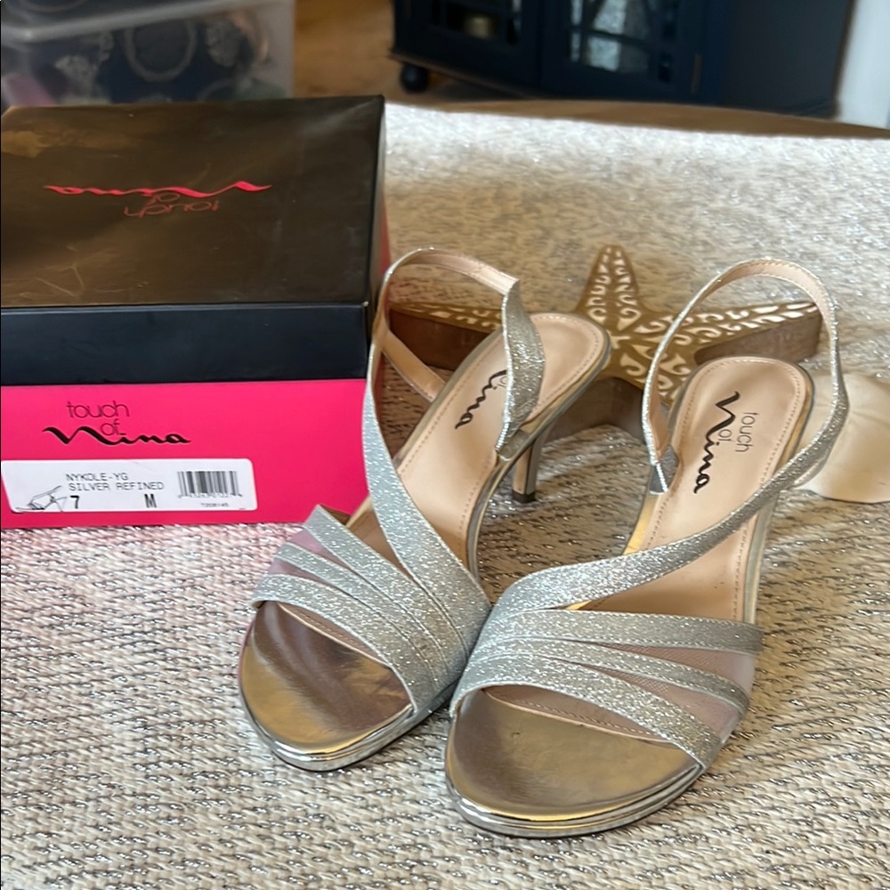 Nina Women's Silver Strappy Heels